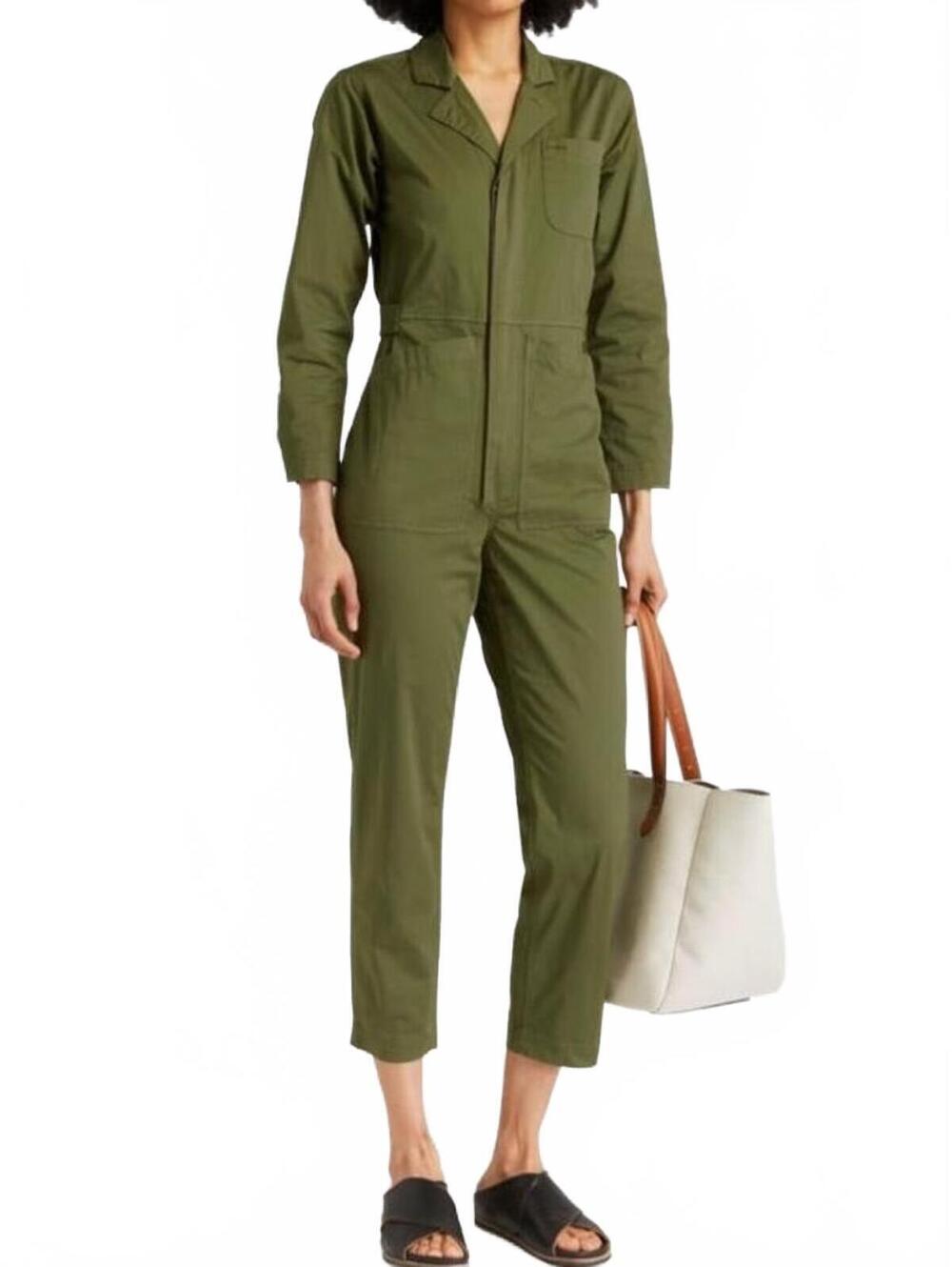 Alex Mill Standard Olive Green Utility Jumpsuit XS Zip Front Cotton Boiler Suit